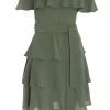 Khaki Tiered Bardot Mini Dress