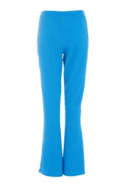 Blue Textured High Waisted Trousers -Women Clothing Sale 00100038984 ZB scaled