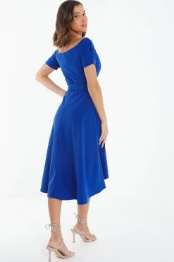 Royal Blue Bardot Dip Hem Midi Dress 8 Royal Blue Bardot Dip Hem Midi Dress -Women Clothing Sale 00100038995 XB