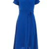 Royal Blue Bardot Dip Hem Midi Dress