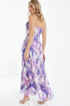 Purple Floral Print Frill Maxi Dress -Women Clothing Sale 00100039043 XB scaled