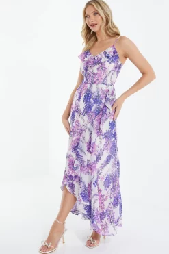 Purple Floral Print Frill Maxi Dress -Women Clothing Sale 00100039043 XS scaled