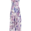 Purple Floral Print Frill Maxi Dress