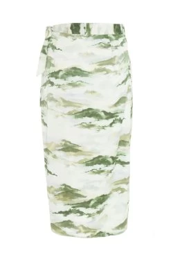 Green Marble Print Wrap Midi Skirt 10 Green Marble Print Wrap Midi Skirt -Women Clothing Sale 00100039045 ZB