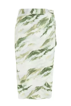 Green Marble Print Wrap Midi Skirt