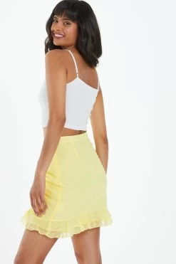 Yellow Chiffon Dobby Frill Mini Skirt 8 Yellow Chiffon Dobby Frill Mini Skirt -Women Clothing Sale 00100039046 XB