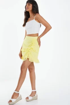 Yellow Chiffon Dobby Frill Mini Skirt -Women Clothing Sale 00100039046 XS scaled