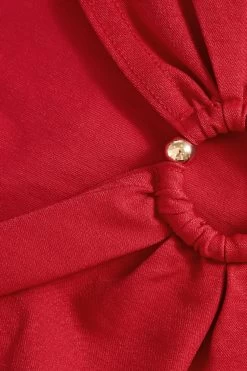 Red Cut Out Crop Top -Women Clothing Sale 00100039048 ZS