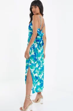 Blue Tropical Print Satin Midaxi Dress -Women Clothing Sale 00100039060 XS scaled