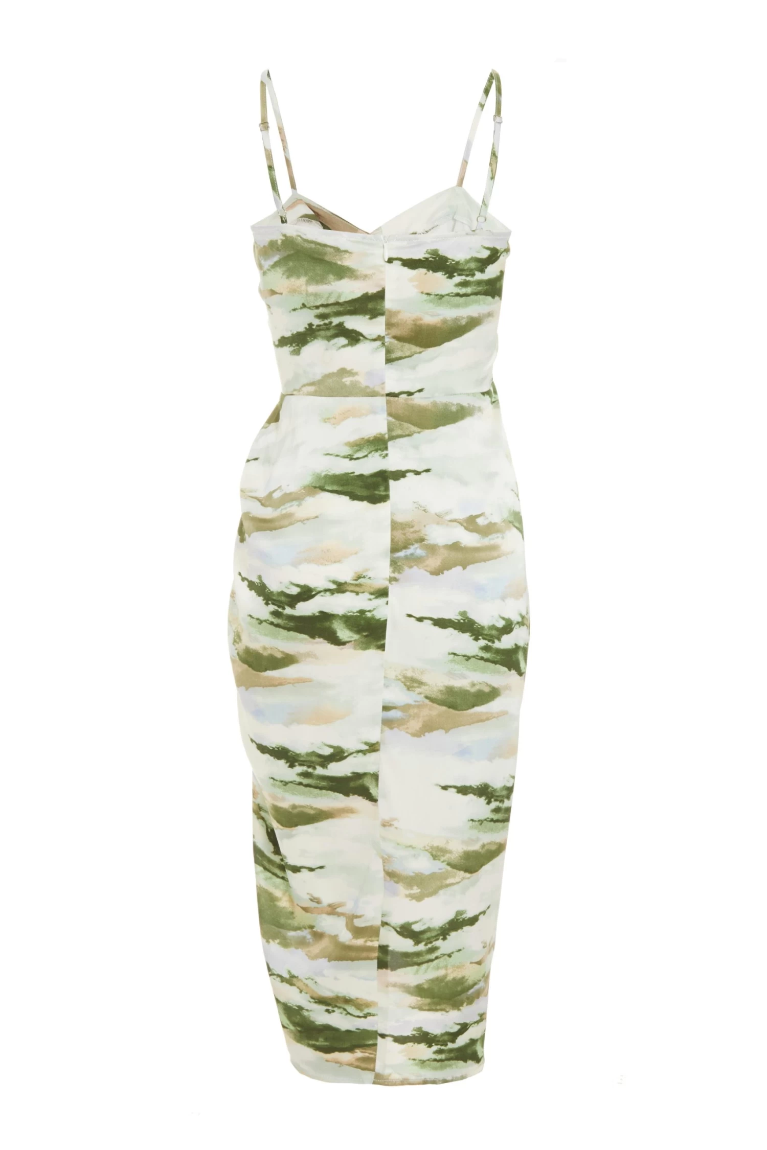 Green Marble Print Satin Ruched Midi Dress 5 Green Marble Print Satin Ruched Midi Dress - Image 5