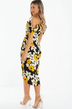 Black Floral Cold Shoulder Midi Dress 8 Black Floral Cold Shoulder Midi Dress -Women Clothing Sale 00100039068 XB