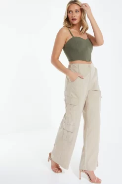 Khaki Cropped Corset Top -Women Clothing Sale 00100039087 XS scaled