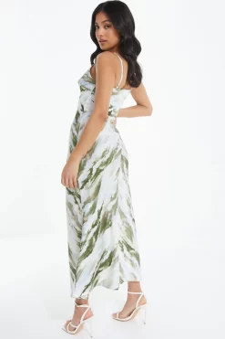 Petite Green Marble Print Satin Midaxi Dress -Women Clothing Sale 00100039109 XB scaled