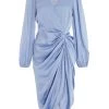 Blue Satin Ruched Midi Dress