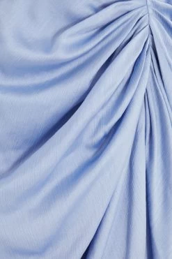 Blue Satin Ruched Midi Dress -Women Clothing Sale 00100039119 ZS