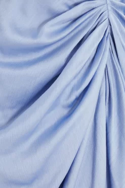 Blue Satin Ruched Midi Dress -Women Clothing Sale 00100039119 ZS scaled