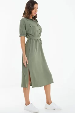 Khaki Shirt Midi Dress -Women Clothing Sale 00100039122 XS scaled