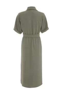 Khaki Shirt Midi Dress -Women Clothing Sale 00100039122 ZB scaled