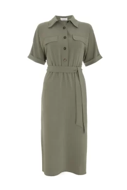 Khaki Shirt Midi Dress