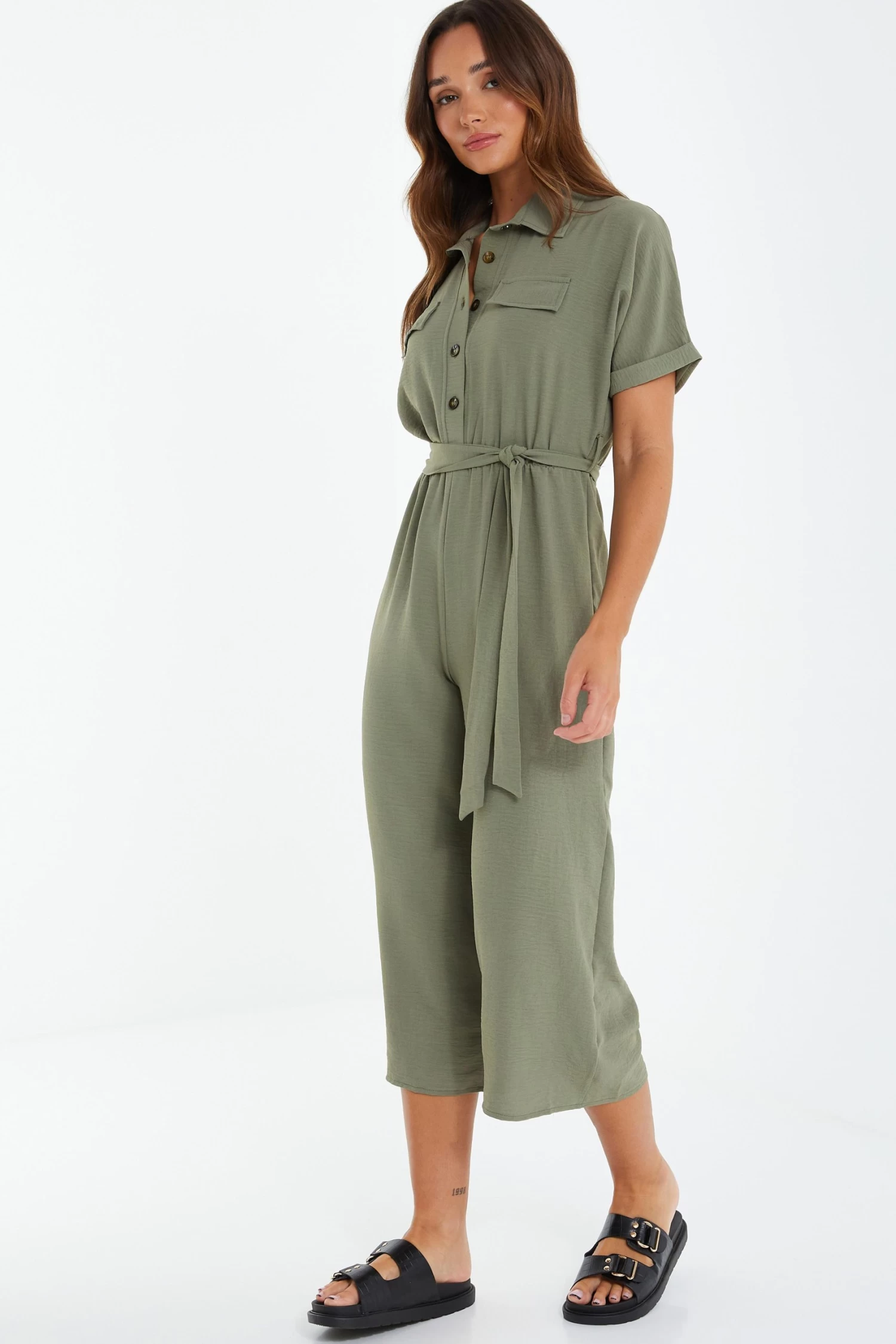 Khaki Utility Culotte Jumpsuit 4 Khaki Utility Culotte Jumpsuit - Image 4