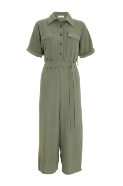 Khaki Utility Culotte Jumpsuit