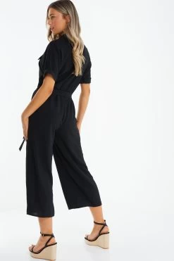 Black Utility Culotte Jumpsuit -Women Clothing Sale 00100039126 XB