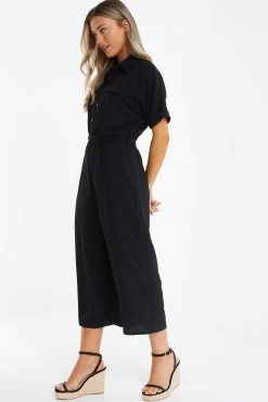 Black Utility Culotte Jumpsuit -Women Clothing Sale 00100039126 XS