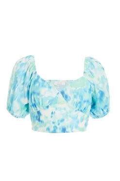Blue Marble Print Crop Top