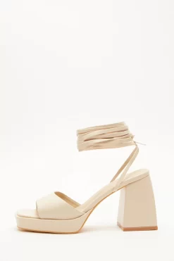Nude Lace Up Platform Heeled Sandal