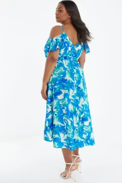 Curve Blue Tropical Print Midi Dress -Women Clothing Sale 00100039207 XB scaled