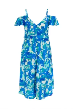 Curve Blue Tropical Print Midi Dress -Women Clothing Sale 00100039207 ZB scaled