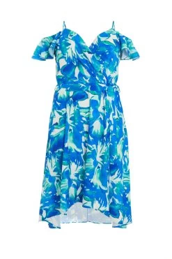Curve Blue Tropical Print Midi Dress