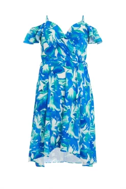 Curve Blue Tropical Print Midi Dress