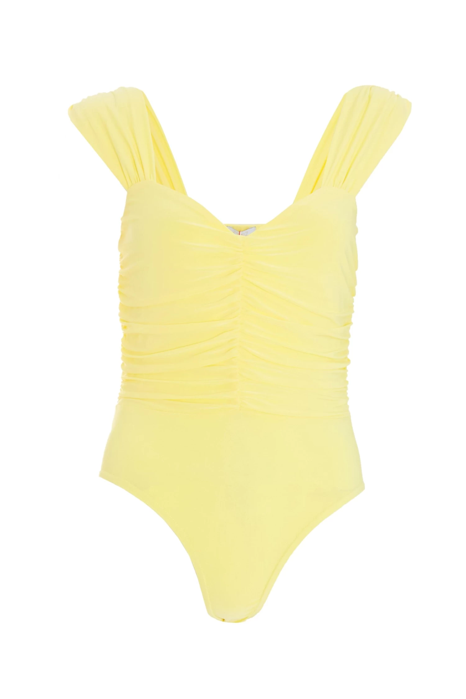 Yellow Ruched Bodysuit 1 Yellow Ruched Bodysuit