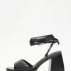 Black Lace Up Platform Heeled Sandal