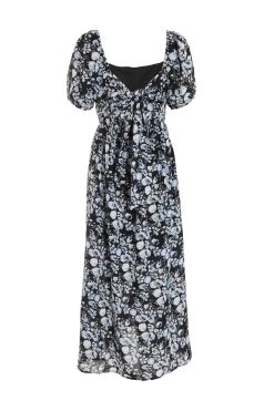 Black Floral Puff Sleeve Midi Dress 10 Black Floral Puff Sleeve Midi Dress -Women Clothing Sale 00100039342 ZB