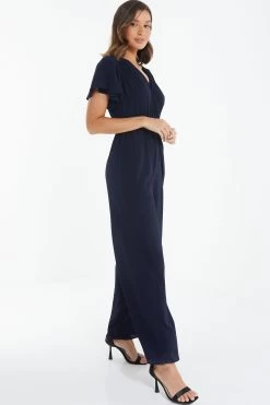 Navy Wrap Wide Leg Jumpsuit 9 Navy Wrap Wide Leg Jumpsuit -Women Clothing Sale 00100039345 XS