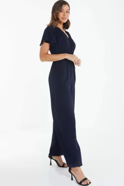 Navy Wrap Wide Leg Jumpsuit -Women Clothing Sale 00100039345 XS scaled