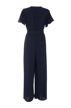 Navy Wrap Wide Leg Jumpsuit -Women Clothing Sale 00100039345 ZB scaled