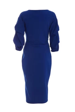 Royal Blue Wrap Tie Midi Dress -Women Clothing Sale 00100039356 ZB scaled