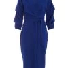 Royal Blue Wrap Tie Midi Dress