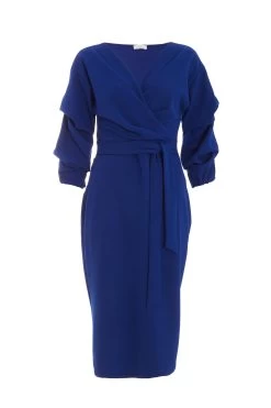 Royal Blue Wrap Tie Midi Dress
