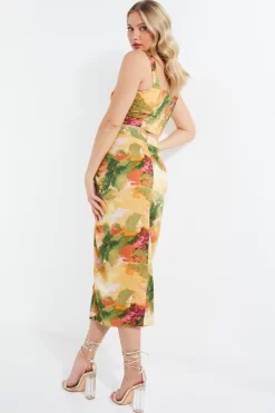 Multicoloured Satin Marble Print Ruched Midi Skirt -Women Clothing Sale 00100039373 XB scaled