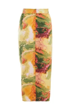 Multicoloured Satin Marble Print Ruched Midi Skirt -Women Clothing Sale 00100039373 ZB scaled