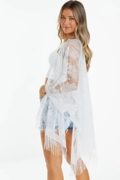 White Lace Kimono -Women Clothing Sale 00100039378 XB