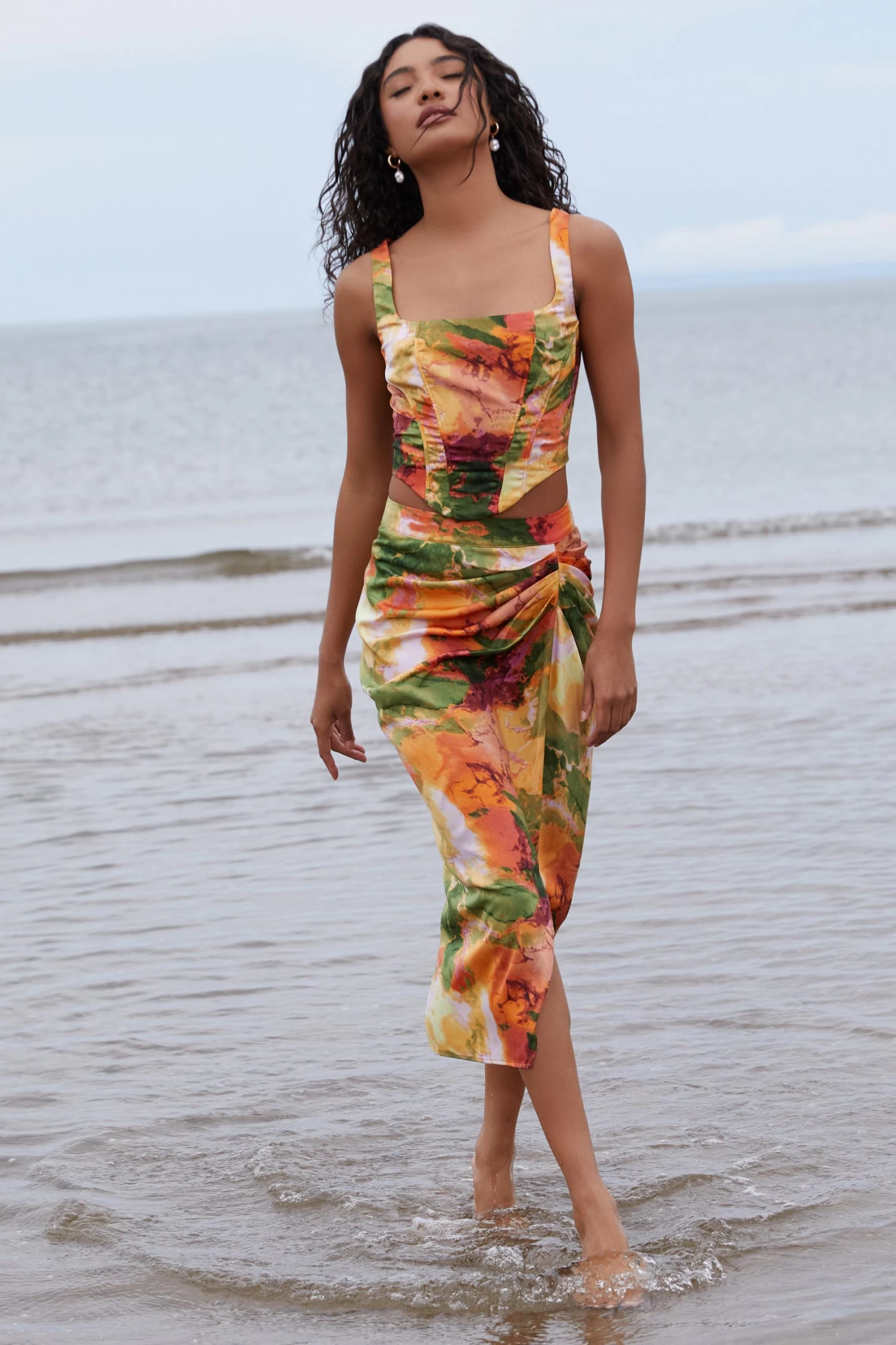 Multicoloured Marble Print Corset Crop Top 4 Multicoloured Marble Print Corset Crop Top - Image 4