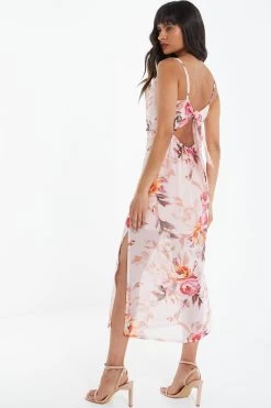 Pink Floral Tie Back Midaxi Dress 9 Pink Floral Tie Back Midaxi Dress -Women Clothing Sale 00100039438 XS