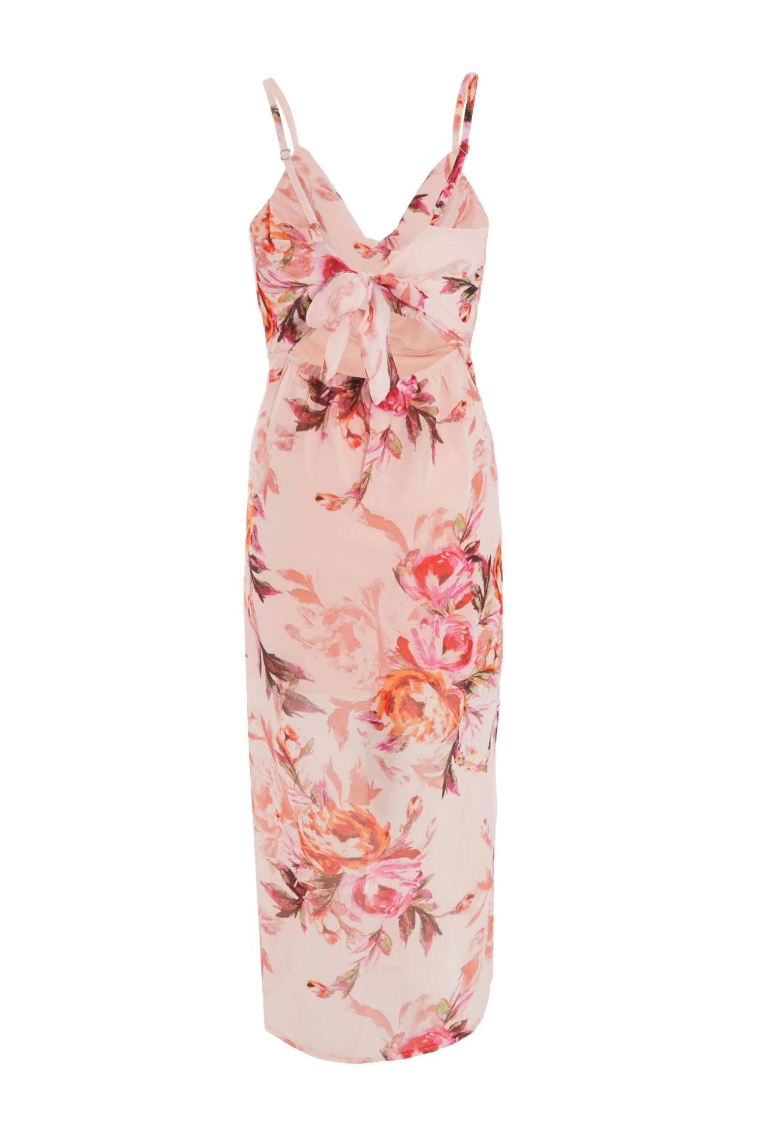 Pink Floral Tie Back Midaxi Dress 5 Pink Floral Tie Back Midaxi Dress - Image 5