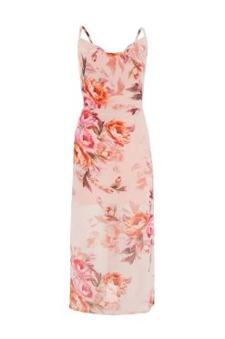 Pink Floral Tie Back Midaxi Dress