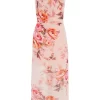 Pink Floral Tie Back Midaxi Dress